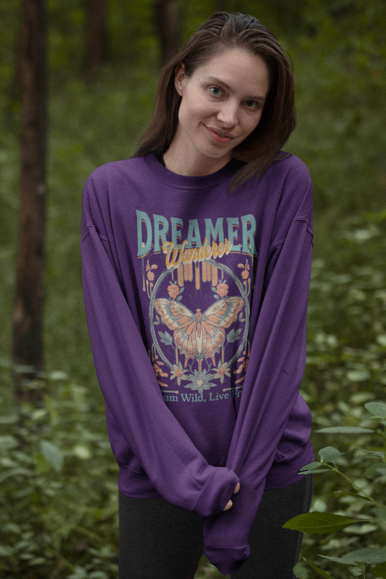 purple women sweatshirt dreamer