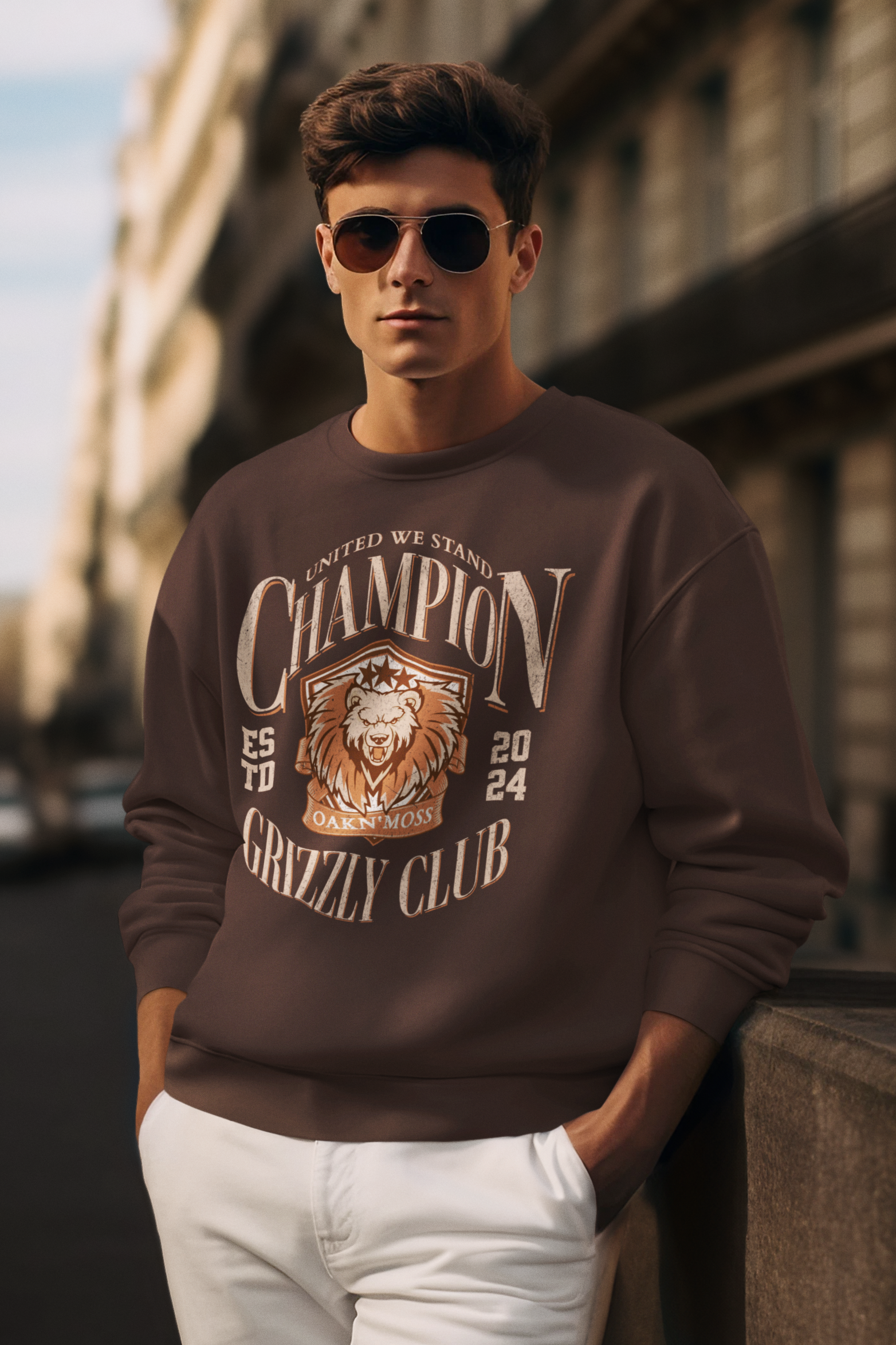 Sweatshirt Crewneck Brown Chocolate Men Winter