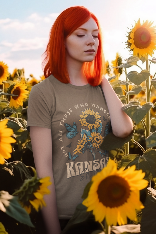 Women Woman Cotton T-Shirt Kansas Brown Sunflower